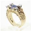 Image 9 : Unisex Vintage 14K Yellow Gold Oval Cabochon Star Sapphire & Diamond Nugget Ring