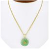 Image 7 : Vintage 14K Gold Round Light Green Jade w/ Chinese Symbol Medallion Disc Pendant