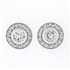 NEW 14k White Gold 0.83 ctw Round Bezel Diamond w/ Halo & Milgrain Stud Earrings