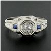 Image 2 : Antique Art Deco 18k Gold .40 ctw Old Diamond & French Sapphire Hand Engraved Ri