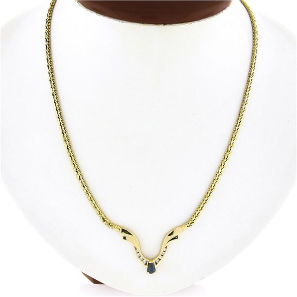 14k Yellow Gold 0.55 ctw Pear Sapphire & Diamond 17" Chevron "V" Chain Necklace