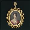 Image 6 : Vintage 18k Gold Large Detailed Hand Painted Open Textured Frame Brooch Pendant