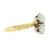 Image 3 : Antique 14K Yellow Gold Dual Round Cabochon Opal Etched Work Petite Bypass Ring