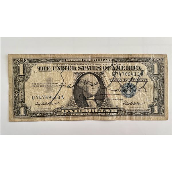 Salvador Dali signed 1957 dollar bill