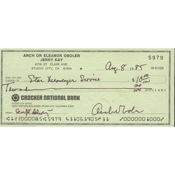 Arch Oboler  signed check