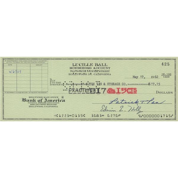 Lucille Ball signed check
