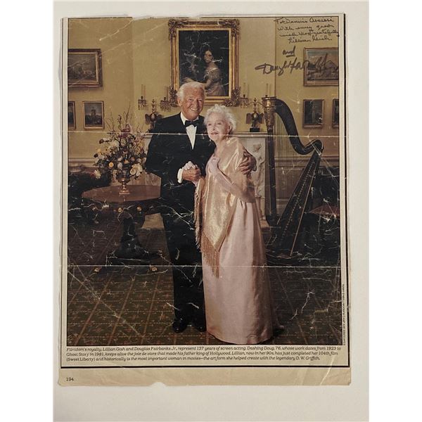 Lillian Gish and Douglas Fairbanks Sr signed magazine page