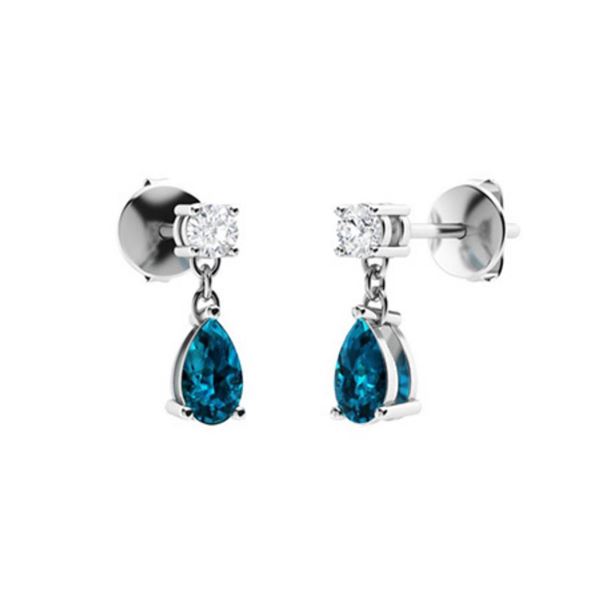 Gold London Topaz  Diamonds 2 Cts Drop Earrings