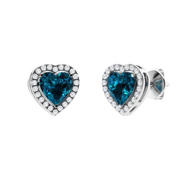 Gold Natural Hearts London Topaz Diamonds EarStuds