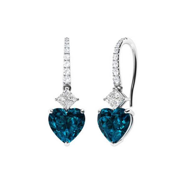 Gold Natural Hearts London Topaz Diamonds Drop EarRings