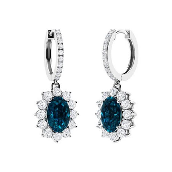 Gold Natural London Topaz Diamonds Drop EarRings