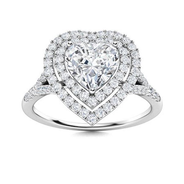 Gold & Brilliant White Heart Diamond 2.50 Cts Ring - E/VVS