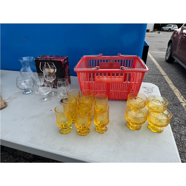vintage Tiffin Franciscan Madeira Corn Silk Yellow Footed Water Goblets and other glassware