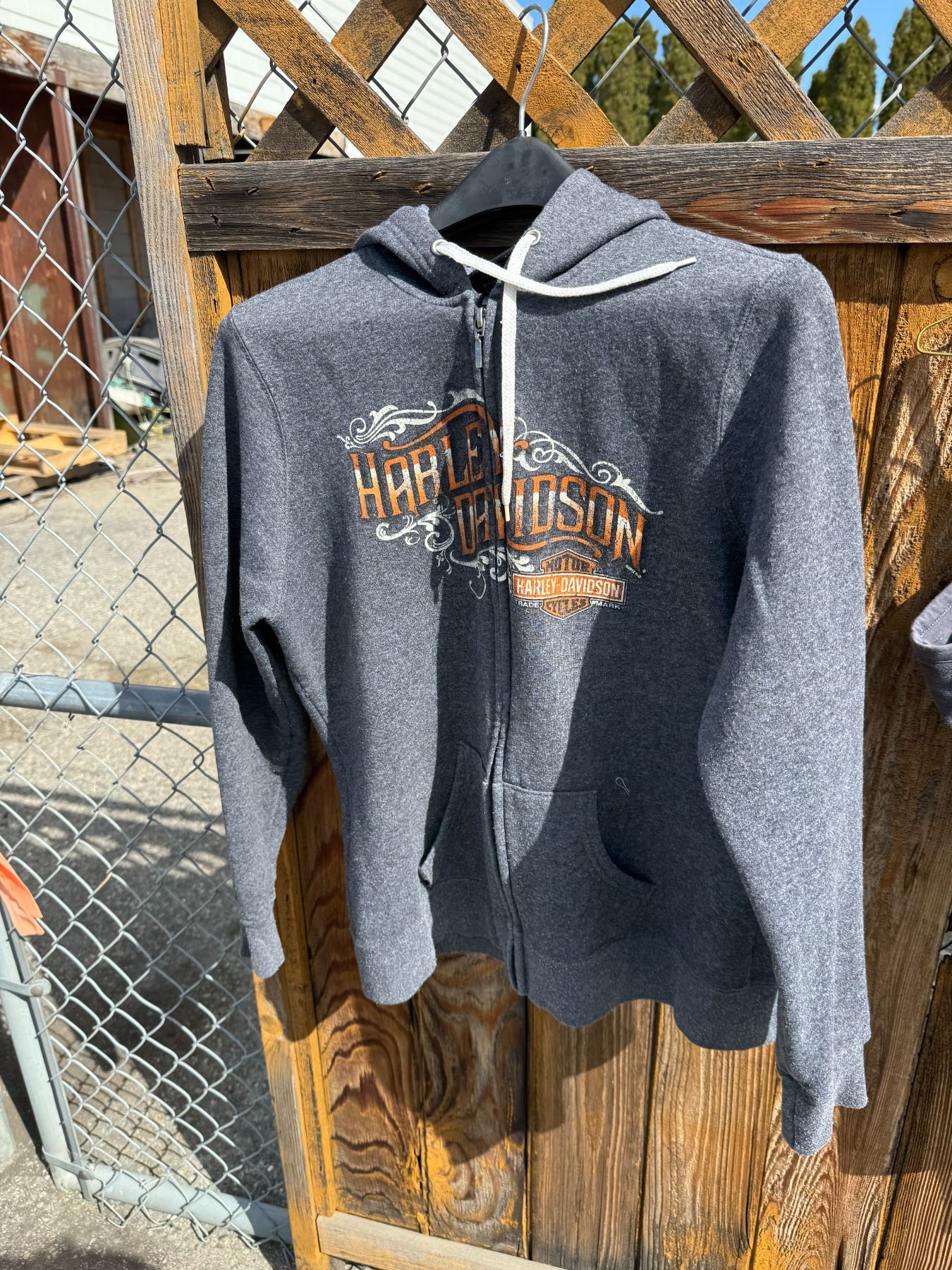 Harley-Davidson Men's Full-Zip Hoodie (XL) cotton gray type Vintage Second Hand