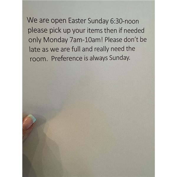 PICKUP EASTER SUNDAY 6:30AM-NOON