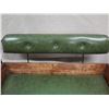 Image 8 : Vintage Wooden Buggy Seat Bench w/ Green Upholstery 39" x 14" x 30"H