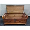 Image 2 : Wooden Chest/Bench w/ Carved Handles & Under Storage 44" x 19" x 17"H (right handle needs repair)