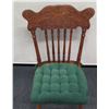 Image 2 : Carved Wooden Spindle Back Chair w/ Woven Seat & Green Cushion 17" x 14" x 39"H