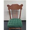 Image 2 : Carved Wooden Spindle Back Chair w/ Woven Seat & Green Cushion 16" x 14" x 39"H