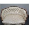 Image 2 : French Provincial Carved Wooden Settee w/ White Tufted Upholstery 48" x 21" x 35"H
