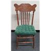 Image 1 : Carved Wooden Spindle Back Chair w/ Woven Seat & Green Cushion 17" x 14" x 38"H