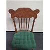 Image 2 : Carved Wooden Spindle Back Chair w/ Woven Seat & Green Cushion 17" x 14" x 38"H