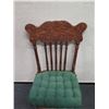 Image 2 : Carved Wooden Spindle Back Chair w/ Woven Seat & Green Cushion 17" x 14" x 38"H