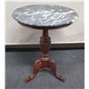 Image 1 : Round Wooden Table w/ Pedestal Base & Stone Top 19" Dia, 25"H