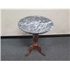 Image 2 : Round Wooden Table w/ Pedestal Base & Stone Top 19" Dia, 25"H