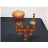 Image 2 : Qty 8 Amber Cut-Glass Goblets w/ Matching Stemmed Bowl & Bottle w/ Stopper