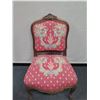 Image 2 : Carved Wooden Chair w/ Pink Floral Upholstered Seat & Back on Wheels 21" x 17" x 37"H