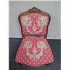 Image 2 : Carved Wooden Chair w/ Pink Floral Upholstered Seat & Back on Wheels 21" x 17" x 37"H