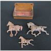 Image 1 : Qty 3 Metal Horse Figurines & Box, Misc Sizes