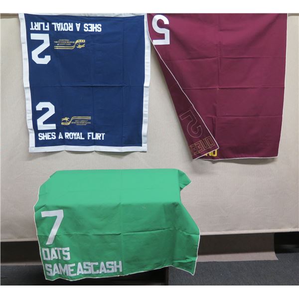 Qty 3 Saddle Blankets: 2 She's A Royal Flirt 34" x 39", 5 Queens Juno & 7 Oats SameAsCash 39" x 43"