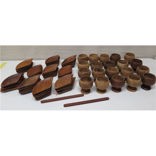 Grouping of Footed Wooden Bowls & Triangular Plates, Misc Sizes