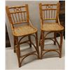 Image 1 : Qty 2 Bar-Height Bamboo Rattan Chairs w/ Woven Cane Seats 18" x 16" x 44"H