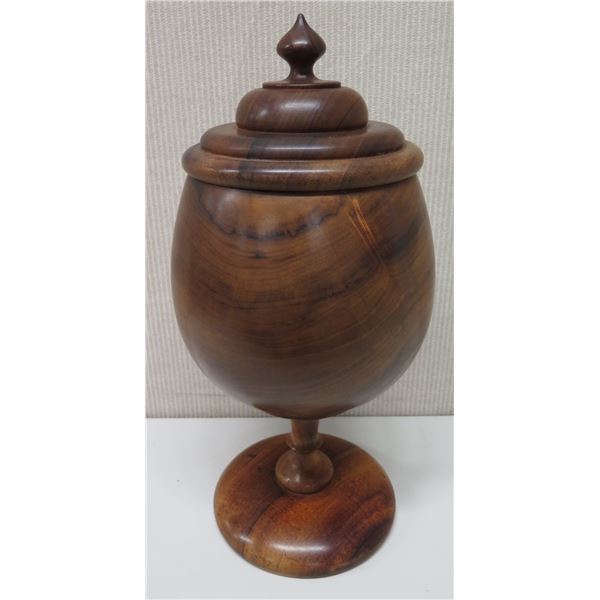 Large Footed Wooden Umeke Bowl with Lid (broken, needs repair)