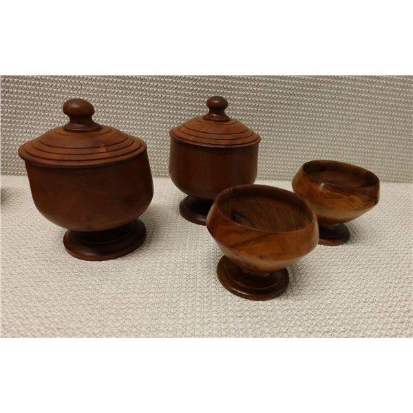 Qty 4 Turned Koa Wood Umeke Bowls w/ Some Lids, Misc Sizes