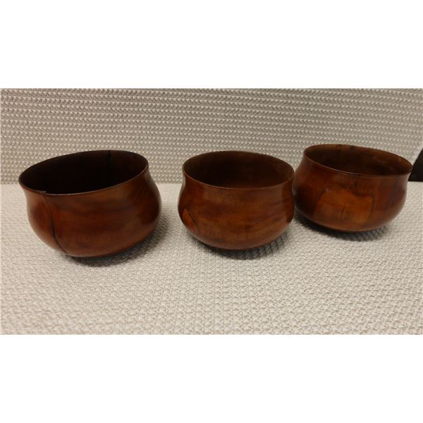 Qty 3 Turned Koa Wood Bowls, Misc Sizes