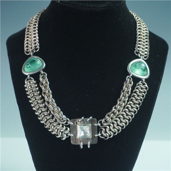 Connie Bates Abalone and Chain Statement Necklace with Gemstone Accents