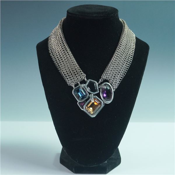 Connie Bates Collar, Multi-Strand Necklace w/Geometric Rhinestone Pendant