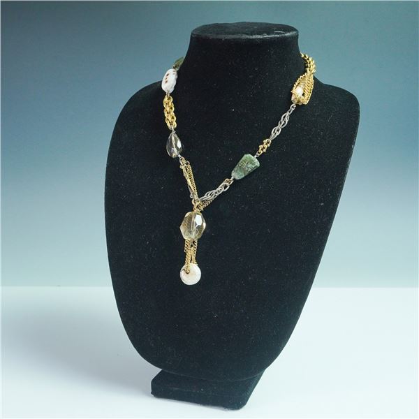 Connie Bates Gold Toned Chain Necklace with Stone and Shell Accents