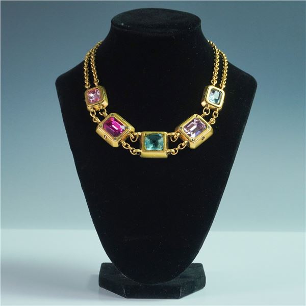 Connie Bates Gold-Tone Necklace with Faceted Jewel-Toned Glass Stones
