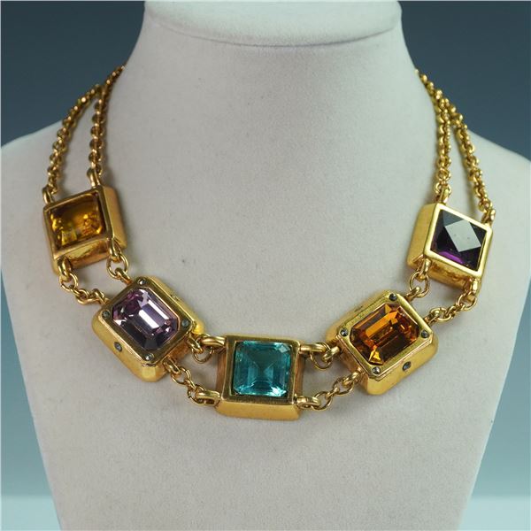 Connie Bates Gold-Tone Statement Necklace with Multi-Colored Glass Stones