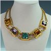 Image 1 : Connie Bates Gold-Tone Statement Necklace with Multi-Colored Glass Stones
