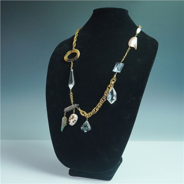 Connie Bates Gold-Toned 40"L Strand Necklace with Shell and Stone Accents