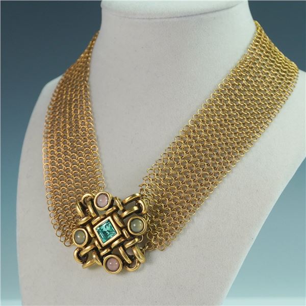 Connie Bates Gold-Toned Chain Mail Necklace with Gemstone Accents