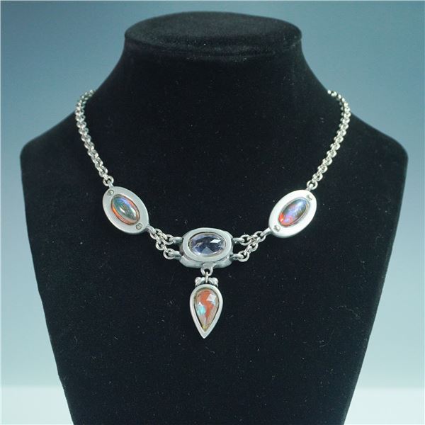 Connie Bates Silver-Tone Chain Choker with Inset Gemstones