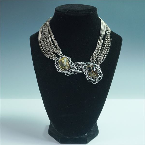 Connie Bates Silver-Tone Multi-Strand Necklace with Faux Citrine Accents