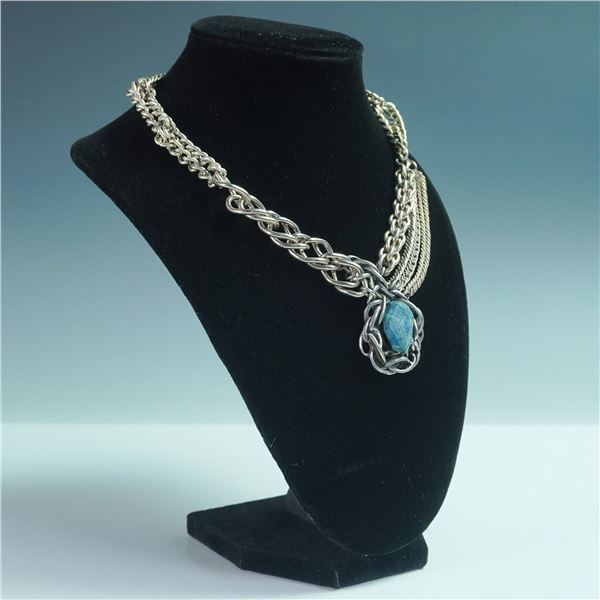 Connie Bates Silver-Tone Multi-Strand Necklace with Faux Gemstone Pendant